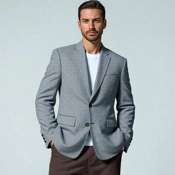 Original Penguin Blue Grey Plaid Blazer Summer Spring  44L  Suit Jacket EUC!! - Picture 1 of 7